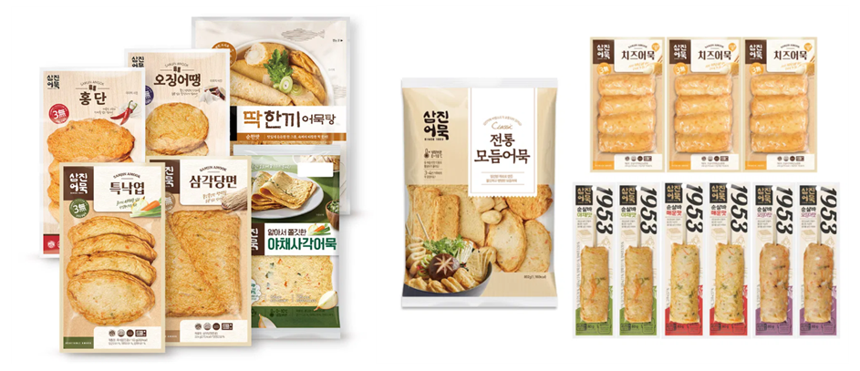 Various Samjin Eomuk products sold online in Korea.