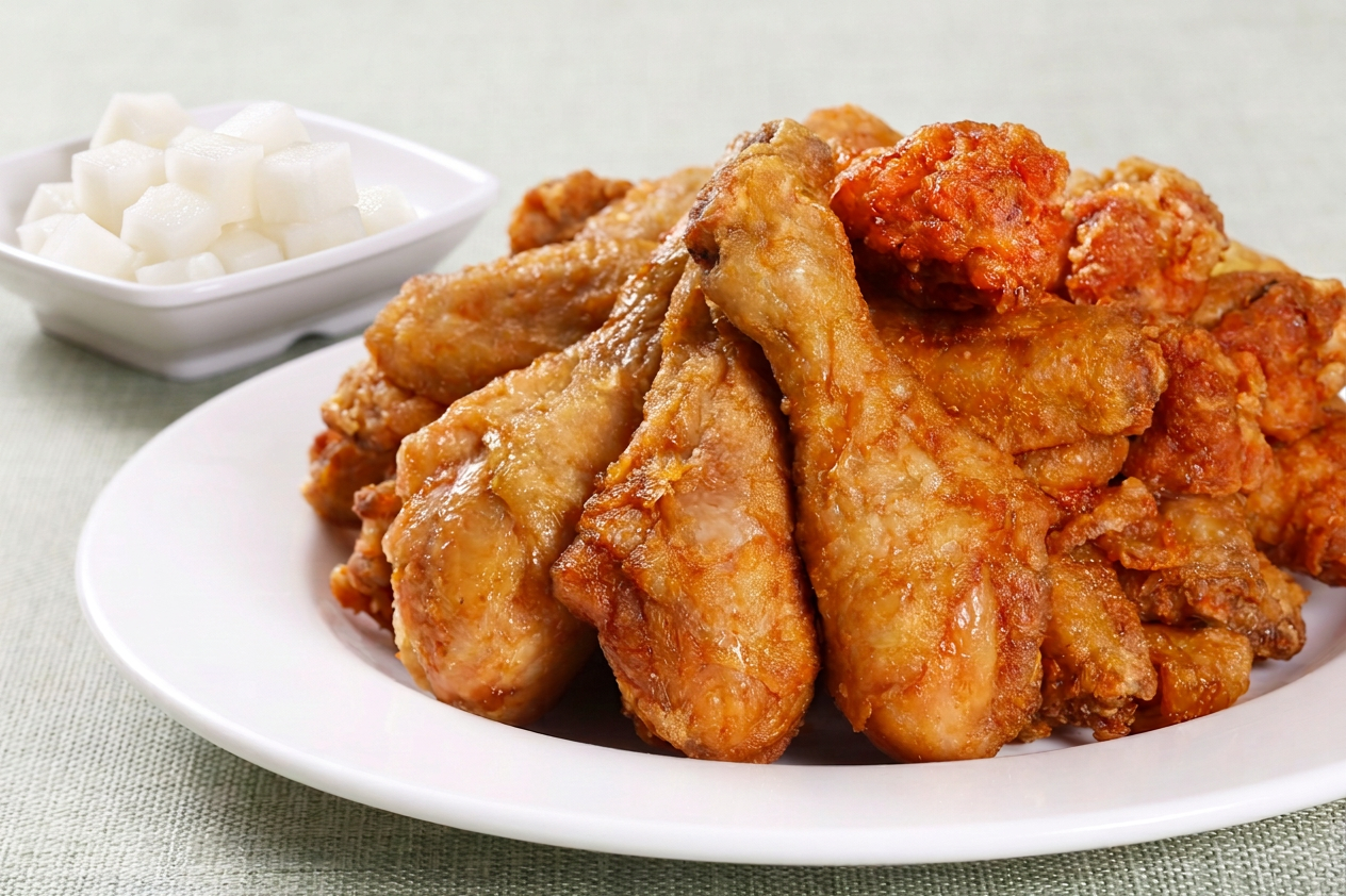 Korean fried chicken is made in many ways, but it is widely known for its crisp coating and variety of sauces.